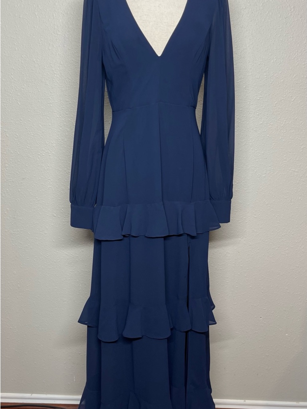 Lulu's Navy V-Neck Long Sleeve Tiered Ruffle Maxi Dress
